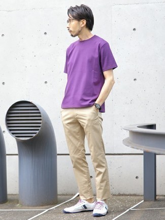 T-shirt à col rond violet Roberto Cavalli