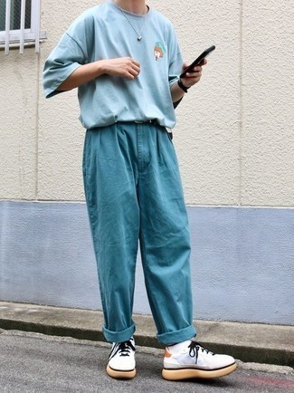 T-shirt à col rond imprimé bleu clair Maison Mihara Yasuhiro