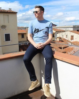 T-shirt à col rond imprimé bleu clair Versace