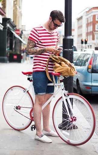 T-shirt à col rond à rayures horizontales blanc et rouge Pepe Jeans