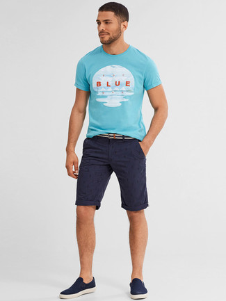 T-shirt à col rond imprimé turquoise Supreme