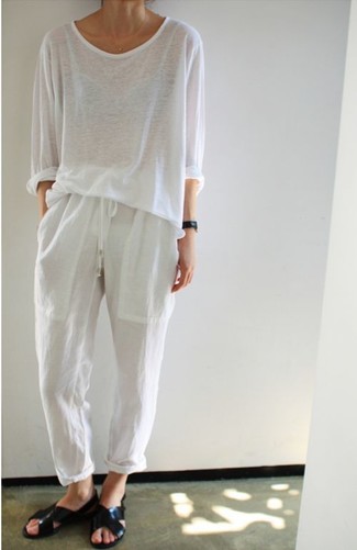 Pantalon style pyjama blanc Tomas Maier