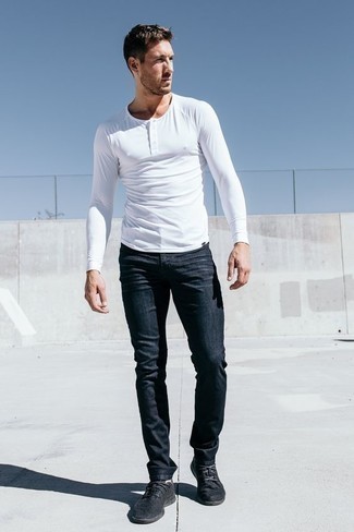 T-shirt à manche longue et col boutonné blanc Massimo Alba
