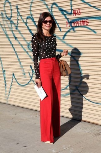 Pantalon large rouge Carolina Herrera
