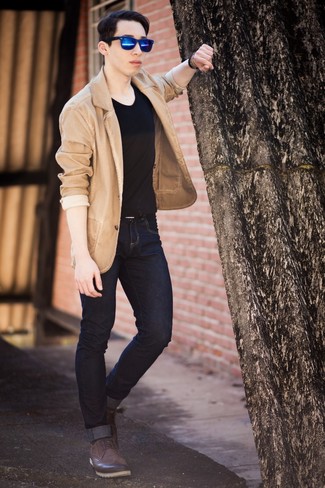 Comment porter un blazer en denim marron clair