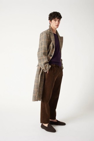Comment porter un manteau en pied-de-poule marron clair