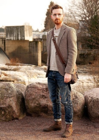 Comment porter un blazer en laine en pied-de-poule marron clair