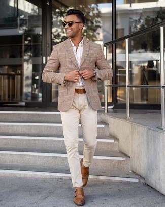 Comment porter un blazer en laine en pied-de-poule marron clair