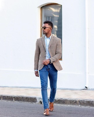Comment porter un blazer en laine en pied-de-poule marron clair