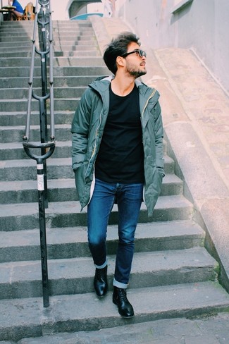 Comment porter une veste bleu canard quand il fait froid