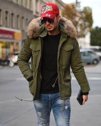 Comment porter une parka bleu canard en automne