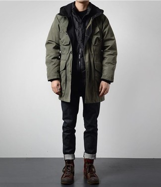 Comment porter une parka bleu canard en hiver
