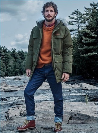 Comment porter une parka bleu canard en hiver