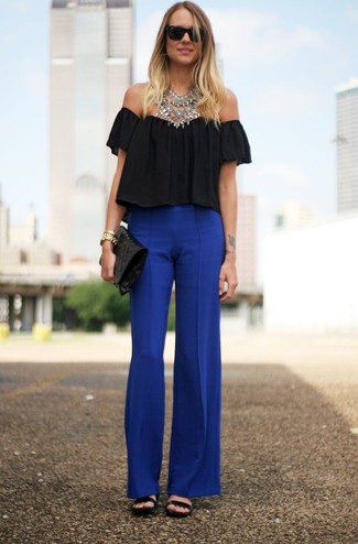 Pantalon large bleu Versace