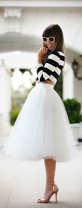 Top court à rayures horizontales blanc et noir DKNY