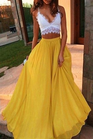 Jupe longue plissée jaune Dolce & Gabbana