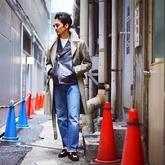 Veste motard en cuir bleu marine Addict Clothes Japan