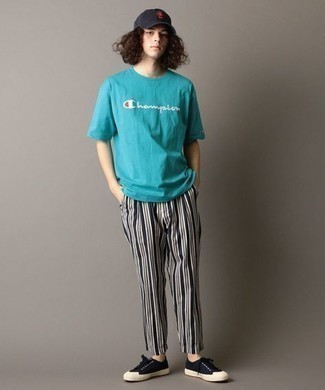 T-shirt à col rond imprimé turquoise Omc