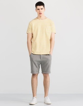 T-shirt à col rond à rayures horizontales jaune Marni