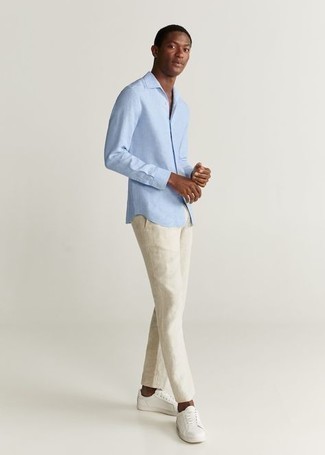 Chemise à manches longues bleu clair Ralph Lauren