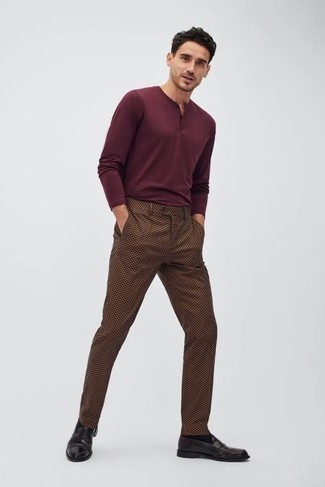 Pantalon chino à carreaux marron New Look