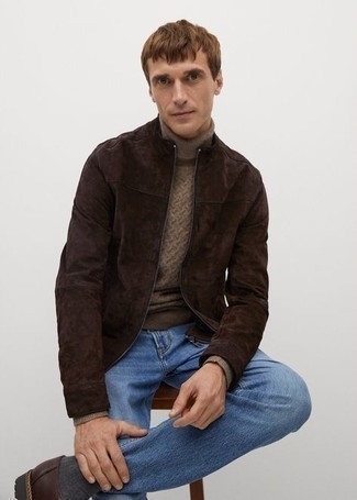 Pull à col roulé en laine en tricot marron RRL