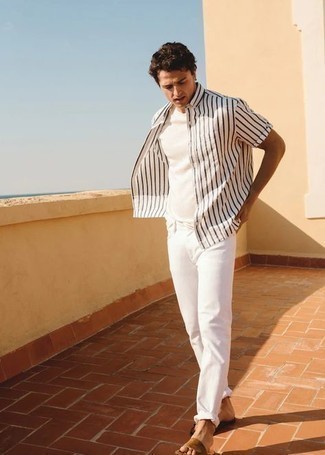 Chemise à manches courtes à rayures verticales blanche et noire Neil Barrett