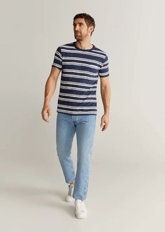T-shirt à col rond à rayures horizontales bleu marine et blanc ASOS DESIGN