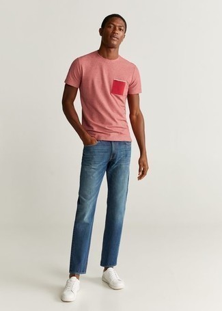 T-shirt à col rond rose YMC