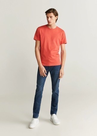 T-shirt à col rond orange Just Cavalli