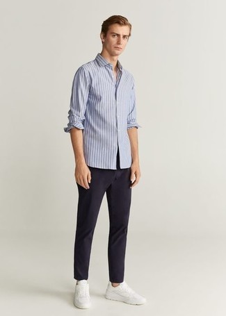 Chemise à manches longues à rayures verticales bleu clair Tiger of Sweden Jeans