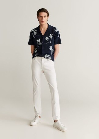 Chemise à manches courtes imprimée bleu marine et blanc Ralph Lauren RRL