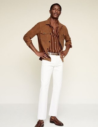 Chemise à manches courtes à rayures verticales marron Paul Smith