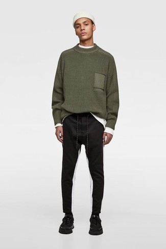 Pull à col rond olive Rick Owens