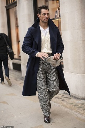 Pantalon chino en laine écossais gris Gucci