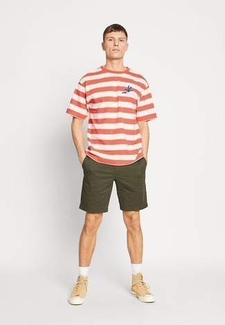 T-shirt à col rond à rayures horizontales blanc et rouge DSQUARED2