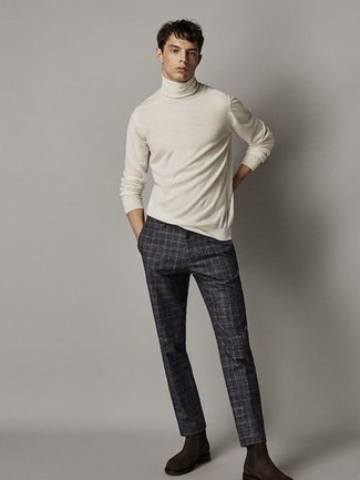 Pantalon chino à carreaux gris foncé Selected Homme