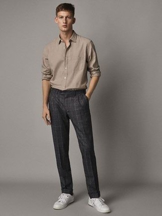 Pantalon chino à carreaux gris foncé Represent