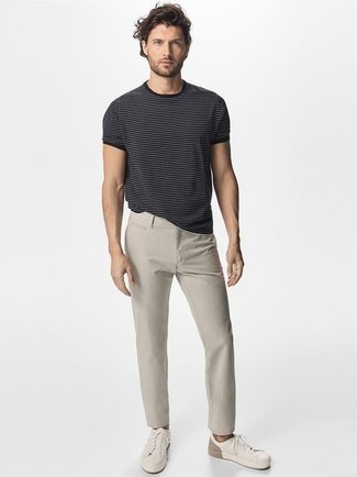 T-shirt à col rond à rayures horizontales gris foncé Polo Ralph Lauren