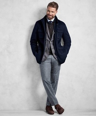 Pantalon de costume en laine gris Canali