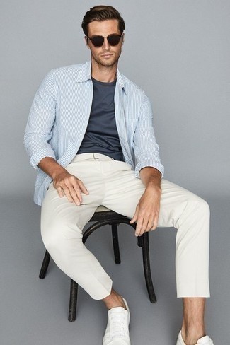 Chemise à manches longues à rayures verticales bleu clair Calvin Klein 205W39nyc