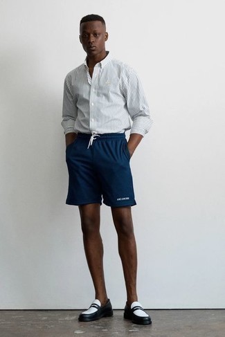 Chemise à manches longues à rayures verticales blanc et bleu marine Comme Des Garcons Homme Plus