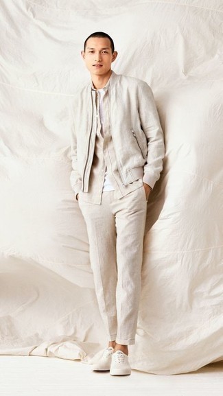 Pantalon chino en lin beige Pt01