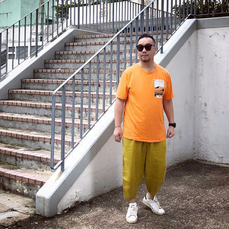 T-shirt à col rond imprimé orange Salvatore Ferragamo