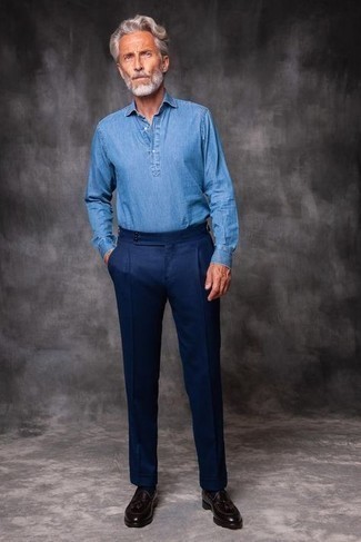 Chemise à manches longues en chambray bleue Tanaka