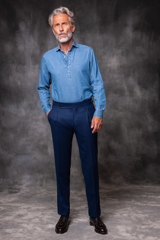 Chemise à manches longues en chambray bleue Alexander McQueen