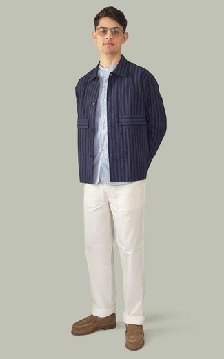 Veste-chemise à rayures verticales bleu marine Paura