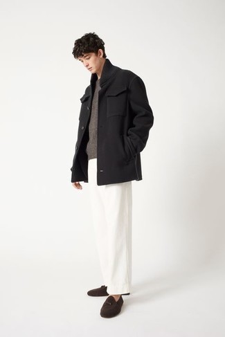 Veste-chemise en laine noire Yohji Yamamoto
