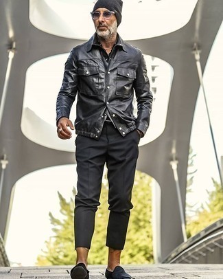 Veste-chemise en cuir noire AMI Alexandre Mattiussi