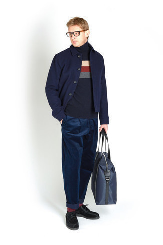 Pantalon chino en velours côtelé bleu marine YMC